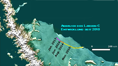 Larsen-C-Eisschelf/ KArte/ Entwicklung Schematische Darstellung der Zeckenentfernung